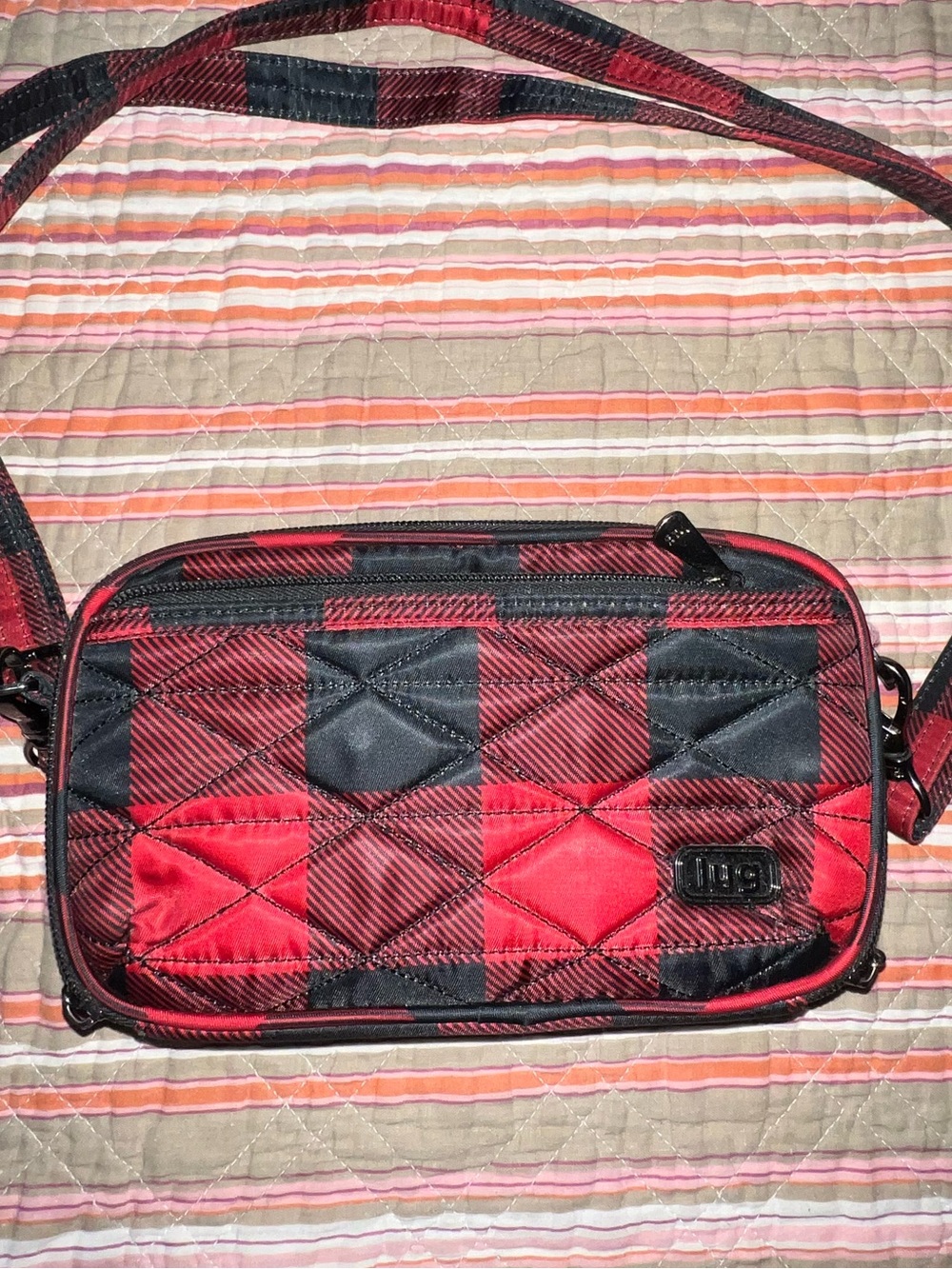 Lug Roundabout Quilted Red and Black Plaid Crossbody Bag